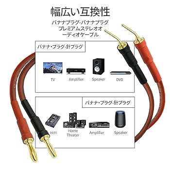 スピーカーケーブル 24K ケーブル2本（5.0Mx2本） Amazon | HONKENTスピーカーケーブル24K金メッキ純銅スピーカー
